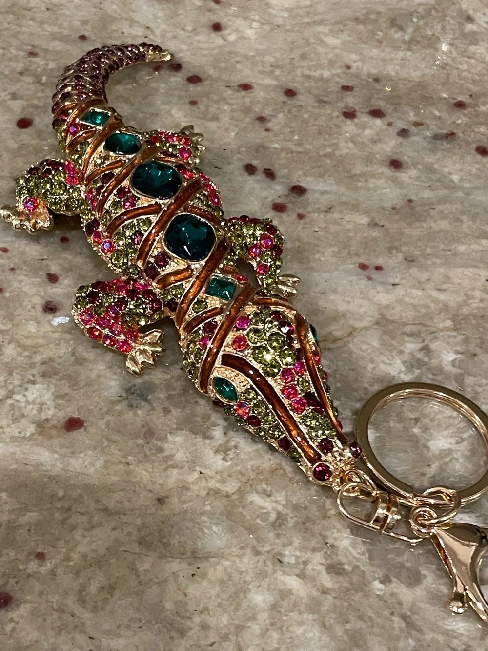 Gold-Tone Multicolor Crystal Crocodile Keychain/Bag Charm